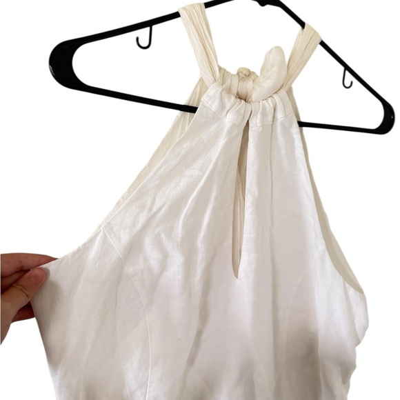 120% Lino White Linen Tie Neck Maxi Halter Dress - Picture 4 of 11